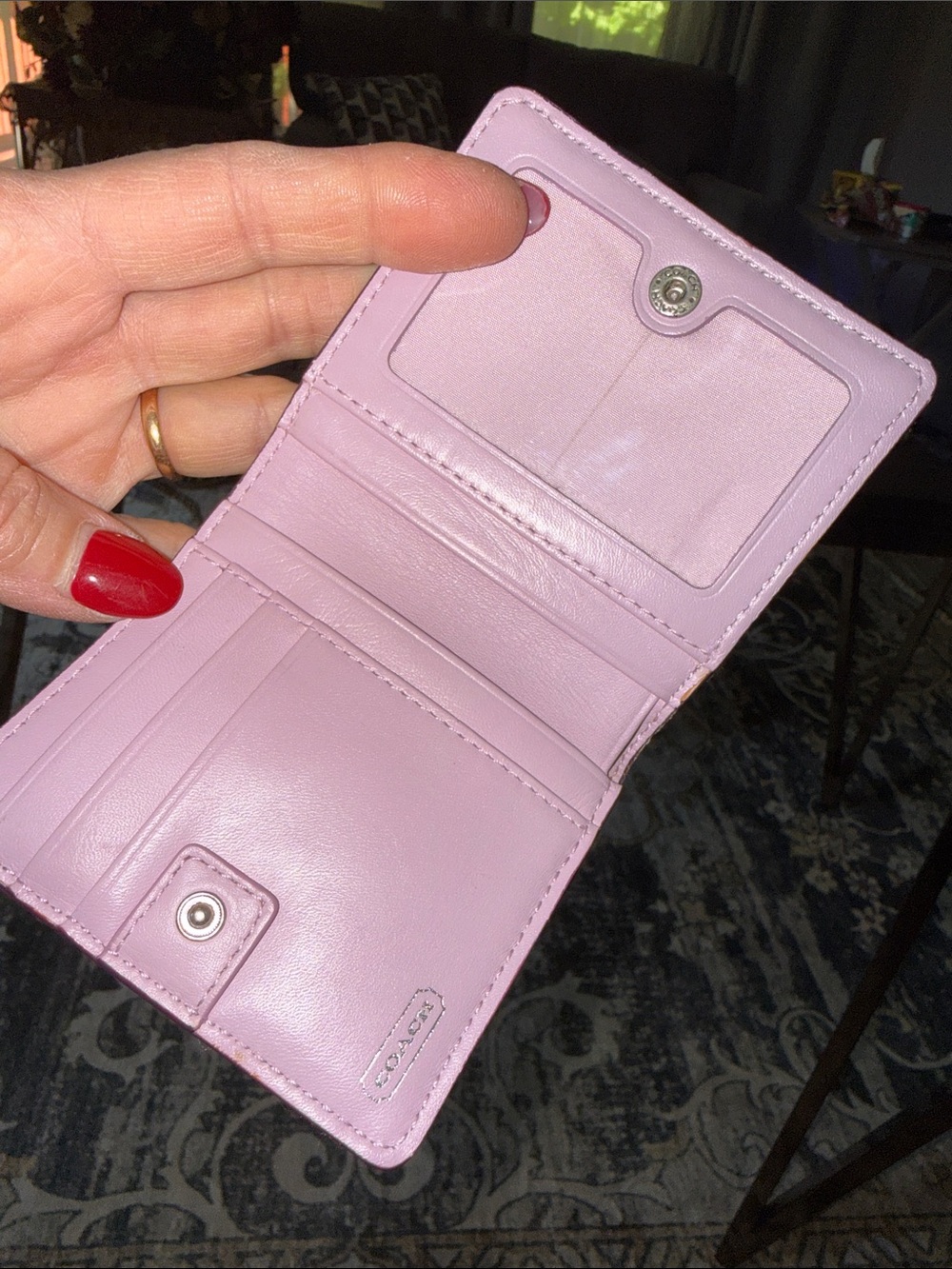 Coach 1941 Purple Signature Bifold Wallet with Patent Trim - Picture 6 of 12